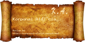 Korponai Alícia névjegykártya